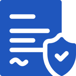 Blue document and shield symbol