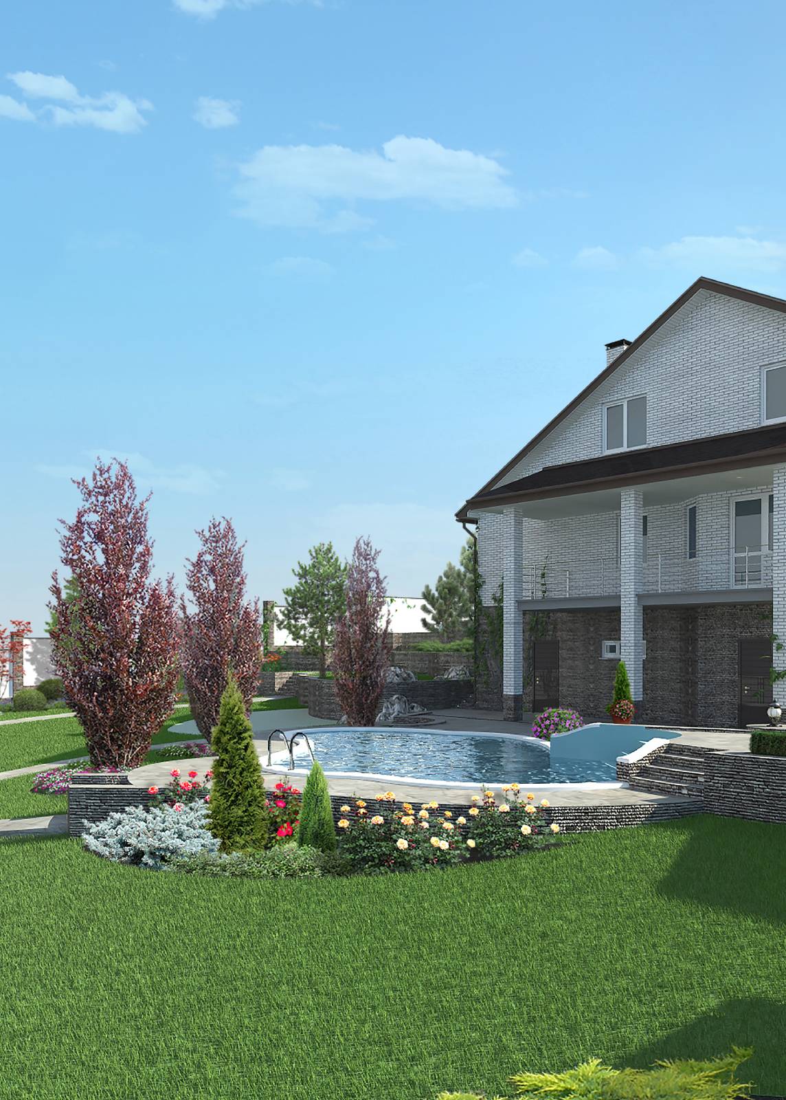 Elegant home with lush surroundings