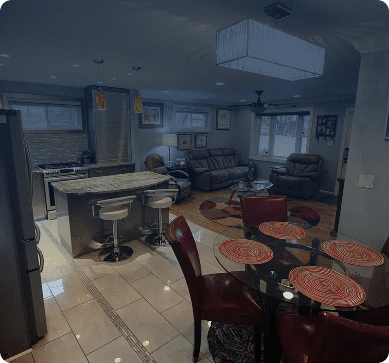 Modern kitchen and living room design