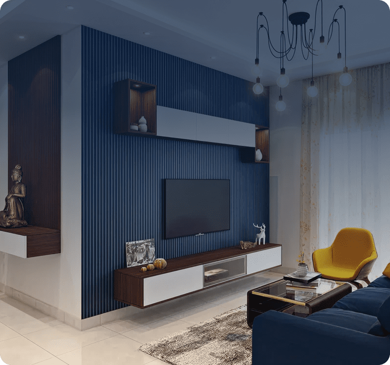 Contemporary interior design with chandelier lighting