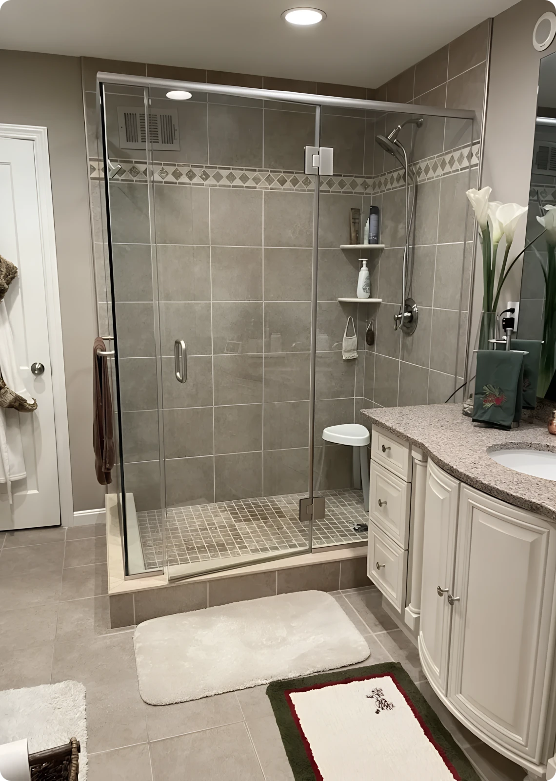 Stylish bathroom design with vanity and shower